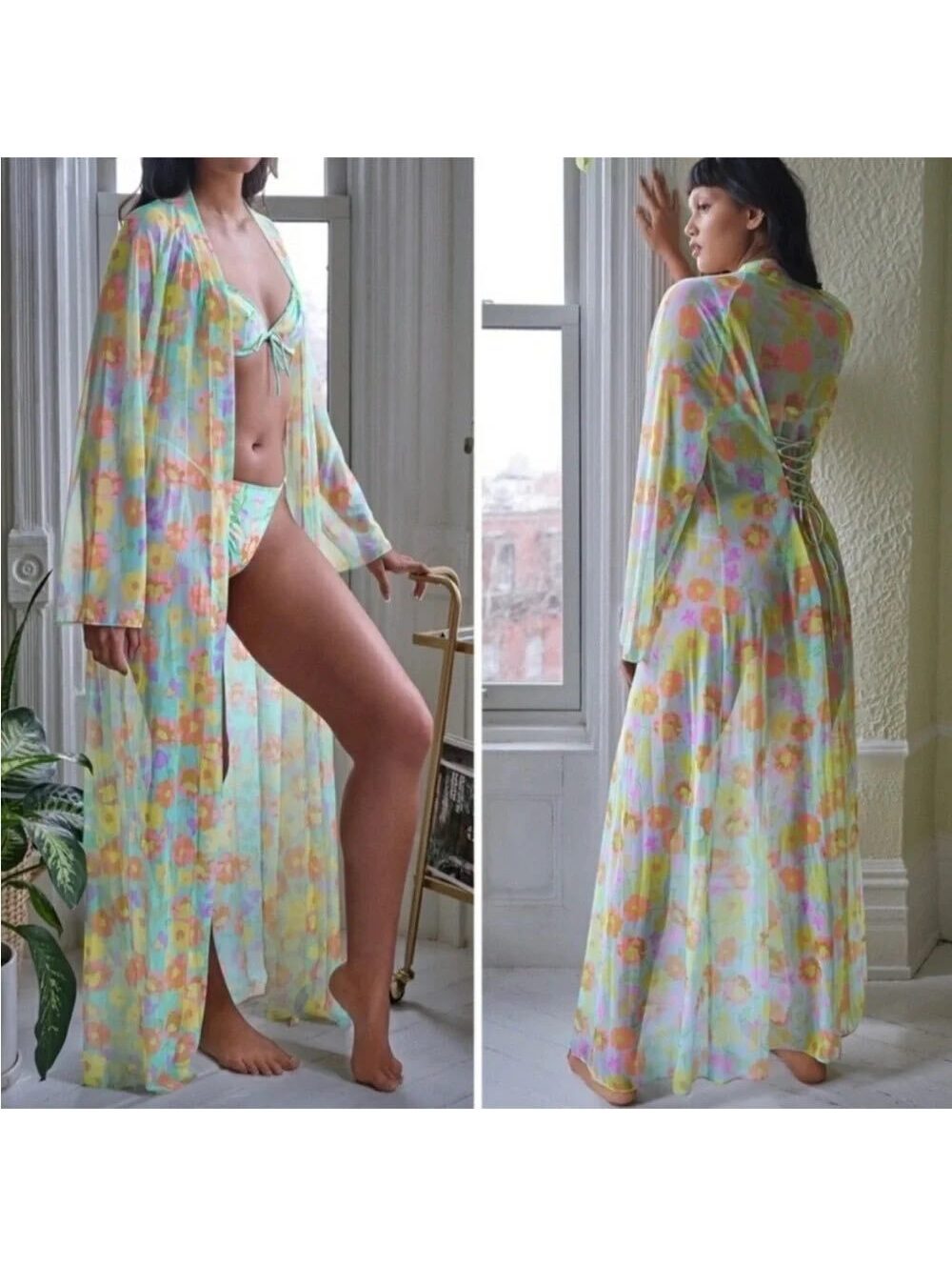 Savage X Fenty Free Spirit Floral Sheer Mesh Maxi Robe 3X